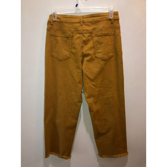 Turquoise Haven Size 1X Mustard Brown Distressed Frayed Hem Straight Jeans Pants - Picture 9 of 10